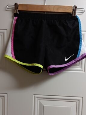 Nike Girls Black Athletic Shorts with Pink, Blue, Purple & Neon Trim